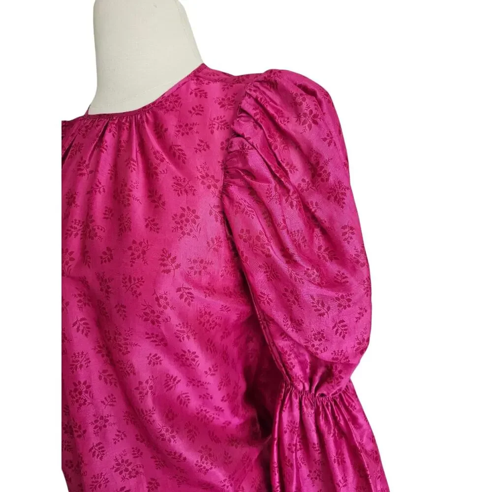 Ulla Johnson Aster Silk Blend Blouse Fuchsia Pink Puff Sleeve Size 0